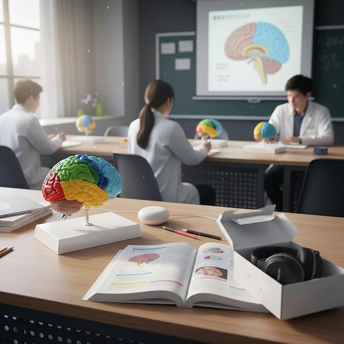 Life Size Human Half Brain Anatomy Model Colored Medical Teaching Tool for Kids Educational Science Kits with Detailed Brain Structure (Style 1)