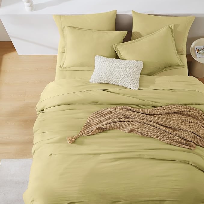 WRENSONGE Queen Comforter Set - 7 Pieces Hemp Soft Bed in a Bag Queen with Fitted Sheet, Flat Sheet, 2 Pillow Shams, and 2 Pillowcases- Warm Bedding Sets for All Season
