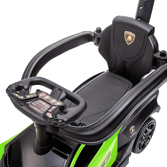 Aosom 2-in-1 Ride On Push Car for Toddlers 1-3, Licensed Lamborghini Stroller Sliding Car, Push-Along with Under Seat Storage Horn Engine Sound and Steering Wheel, Manual, Green