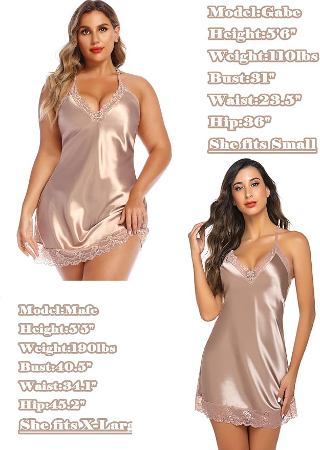 Avidlove Women Lingerie Satin Lace Chemise Nightgown Sexy Full Slips Sleepwear S-4XL