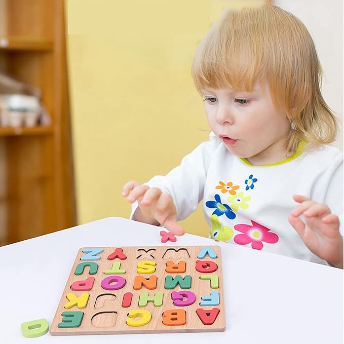Winbar Wooden Puzzles for Toddlers, Alphabet Shape Puzzles for 3 Years Old | 3 in 1 Wooden Puzzle, Natural Wood Pieces, Smooth surface, Great Gift Idea, Wooden Montessori Toddler, Meets toy standards