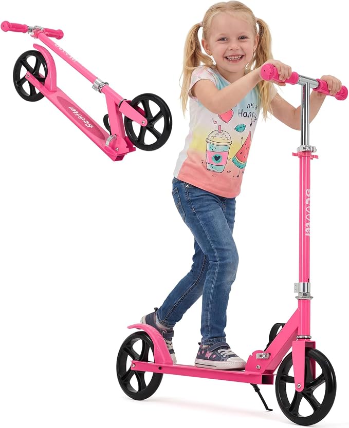 Kick Scooter for Ages 6+,Foldable Lightweight 8IN Big Wheels Scooter for Kids, Teen and Adults, 3 Adjustable Levels