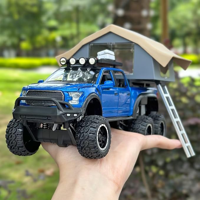OANMYJJO Toy Trucks for Boys Age 4-7,Trucks for Kids F150 Diecast Truck,Model F150 Pickup Truck with Sightseeing Cabin,Pull Back Cars with Light and Sound,Trucks for Kids Ages 4-8（Blue）
