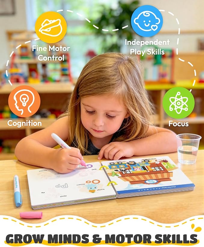 JUPITEARTH 3-in-1 Pack Mess Free Coloring Book Set,Reusable Water Painting Book with 2 Refillable Water Pens 28 Pages, Educational Activity Toys for Toddlers