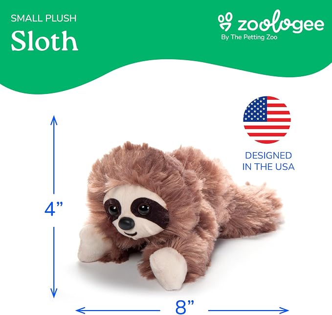 The Petting Zoo Sloth Stuffed Animal Plushie, Gifts for Kids, Scoopz Wildlife Animals, Sloth Plush Toy, 8 inches