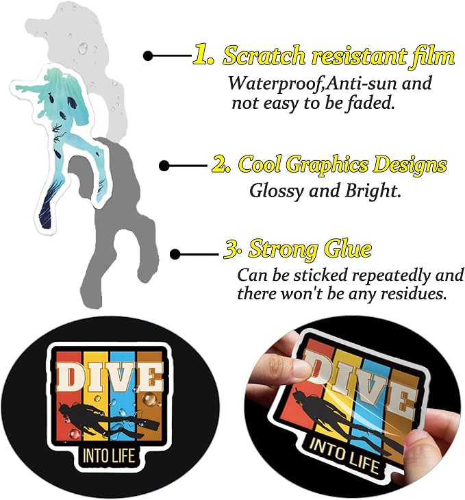 QTL Diving Stickers for Teens Adults, Diving Party Supplies, Waterproof Vinyl Stickers for Water Bottles and Laptop, 55PCS
