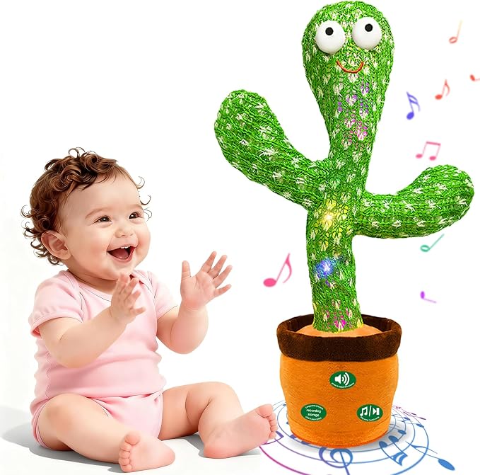 Hunfur (Updated Volume Adjustment) Dancing Mimicking Talking Cactus Toy,Funny Gift for Toddler 1 2 3 Year Old Boy Girl,Singing Record Repeat What You Say Light Up Baby Infant Toys 6-12 12-18 Months