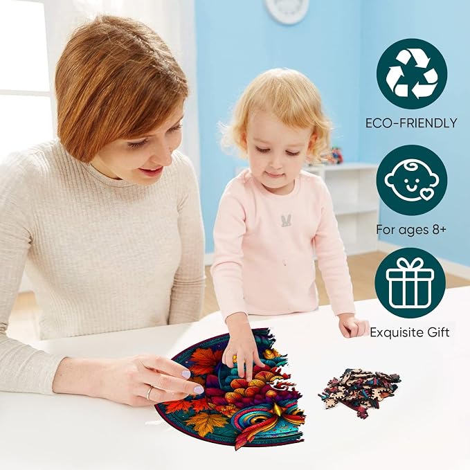 Mocfesk Wooden Puzzles for Adults, Colorful Owl Puzzles 200 Pieces, Unique Shaped Jigsaw Puzzles for Adults and Kids, Birthday Gifts Fun Challenge Family Game 11.2'' x 11.2''