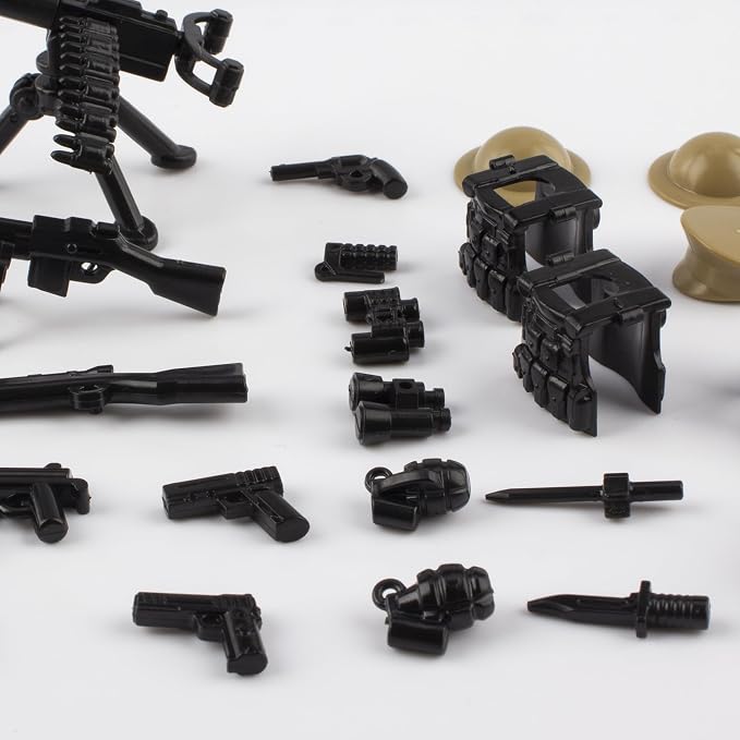 Military Weapons Pack 24 Pcs UK Accessories Kits Toys, Army Equipment Gear WW2 Guns for Boys 6+, Compatible with Mini Figure of Major Brand