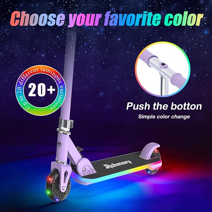 Rahmory Kick Scooter for Ages 5-12,Kid, Teens. Max Load 155 LBS. Foldable, Lightweight, with Light up Wheels and Dynamic Light Deck, Teen and Adults, 3 Adjustable Levels.