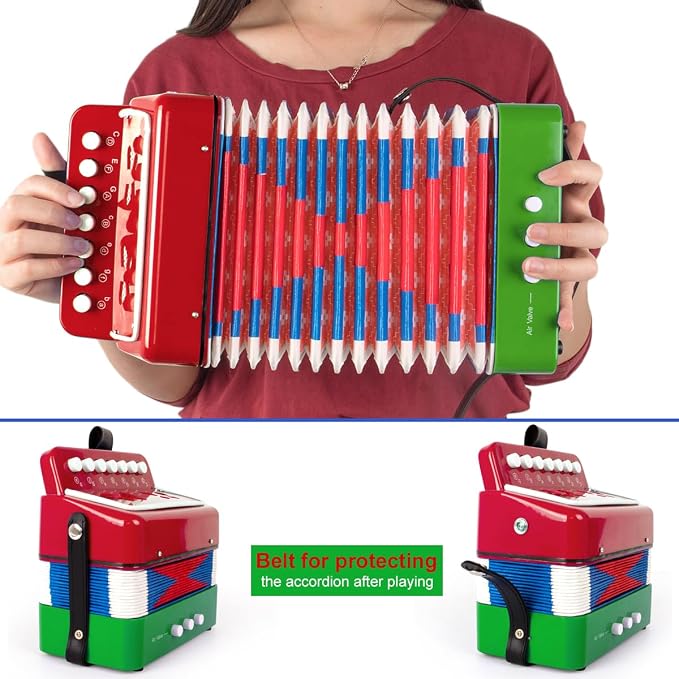 Button Accordion, Horse 10 Keys Control Kids Accordion Musical Instruments for Kids Children Beginners Lightweight and Environmentally-friendly (Mixer Color)