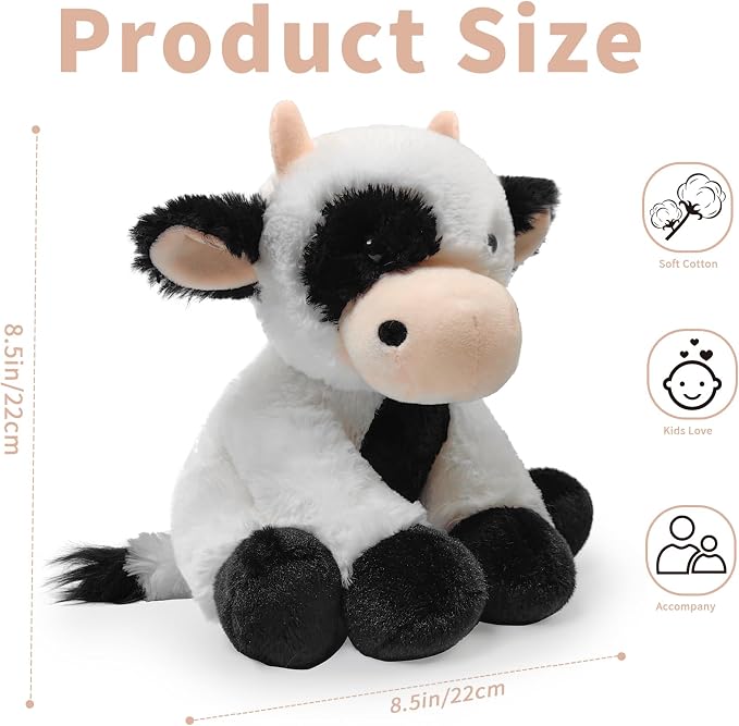 Plush Cow Sitting Toys Stuffed Animal, Realistic Cow Stuffed Animal Toy Characters Stuffed Filled in Limbs 8.5 Inch Soft Huggable Gifts for Kids with Stuffed Animals Birthday Gift for Girls Boys