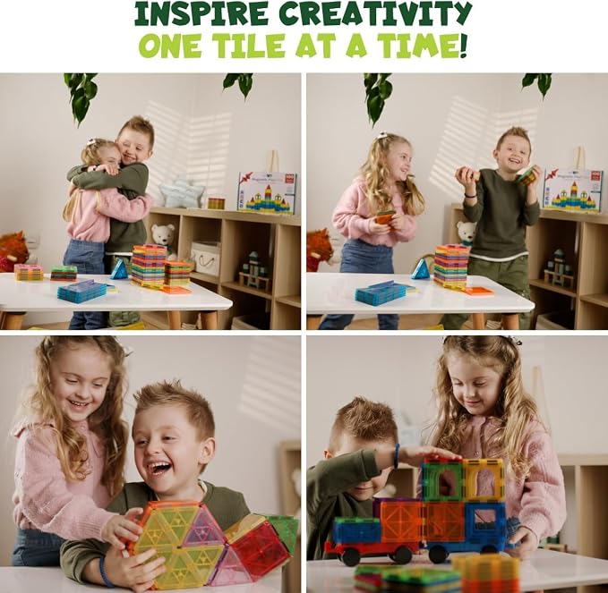 Magnetic Tiles 150 PCS with 2 Cars Bases, STEM Magnet Building Tiles for Kids Ages 3-12, Educational Building Magnets Toys, Creative Construction, Preschool Learning & Play for Childs