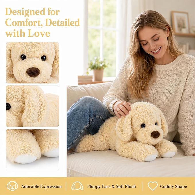 Weighted Plush Dog, 18" Golden Retriever Stuffed Animal 2.6 lbs, Soft Cream Yellow Plush Puppy for Kids & Adults, Cozy Bedtime Companion