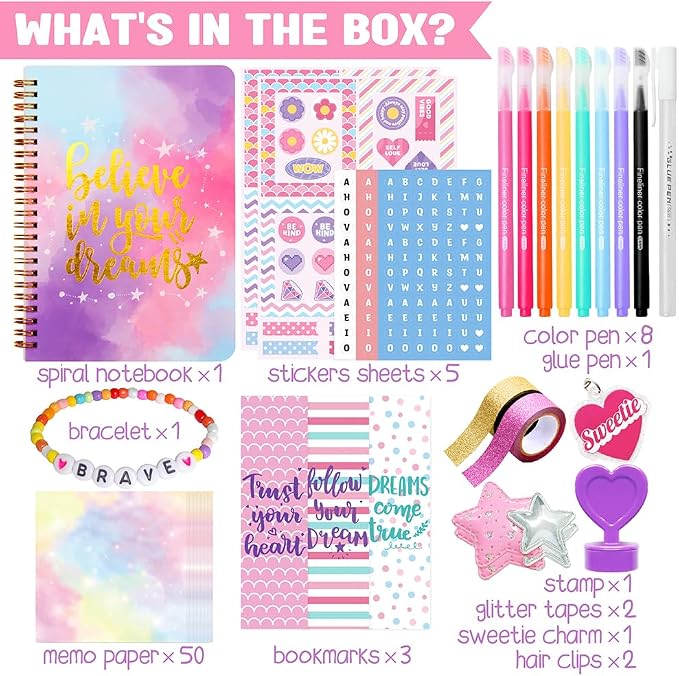 Nollh DIY Journal Kit for Girls - 200+PCS Teen Tween Girl Gifts Trendy Stuff, Stocking Stuffers, Scrapbook Supplies Stationery Set, Art Crafts Kit - Ideal Gifts for 8 9 10 11 12 13 14 Year Old Girl