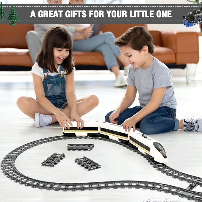 MANNIDOO Classic City Train Tracks, 54 Pieces Railroad Track with 32 Curved, 20 Straight and 2 Switch Train Tracks, Train Expansion Accessories Compatible with All Major Train Tracks