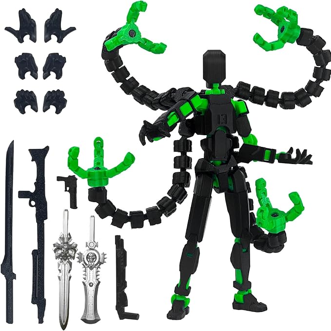 Already Assembled T13 Action Figure Accessories, T13 Multi-Jointed Movable,for Collectors Desktop Decorations t-13 Movability 3D Printed Toys (Black Green, 5.5inch)