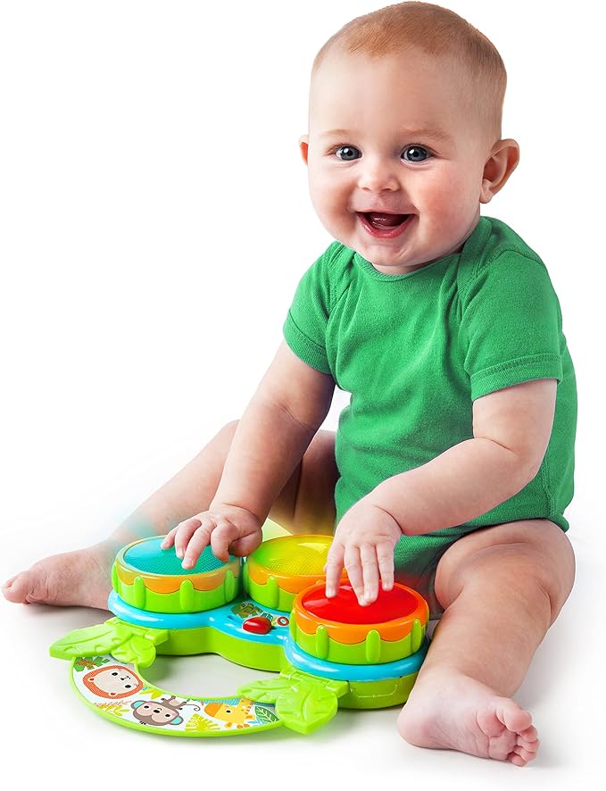 Bright Starts Safari Beats Musical Drum Toy with Lights, Ages 3 Months +, Multi (Pack of 2)