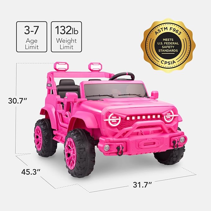 Best Choice Products Kids 24V 2-Seater Electric Ride On Car Truck w/ 132lb Weight Capacity, Parent Control, Bluetooth, LED Lights - Ultimate Pink