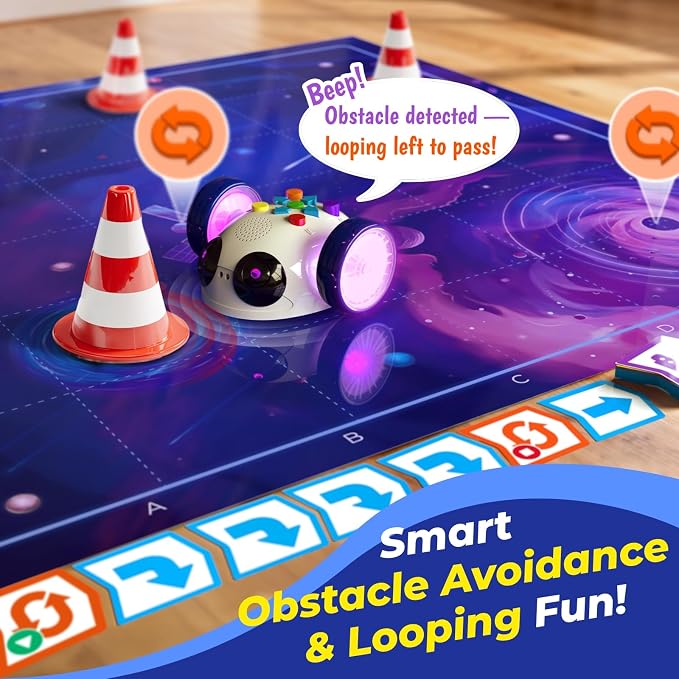 Apitor Coding Robot Toys for Kids Ages 5+, STEM Robot Toy Kit with Wheels and Play Cards, Screen Free Remote Control Programming Interactive Toy for Boys and Girls Ages 5-8