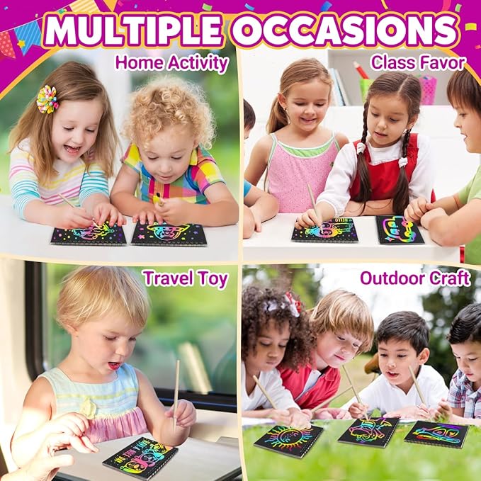 Party Favors for Kids 4-8-12: 36 Pack Scratch Rainbow Art Crafts Notebook, Coloring Book Goodie Bags Stuffers Kit, Bulk Birthday Gift Classroom Prizes Girl Boy Toddler