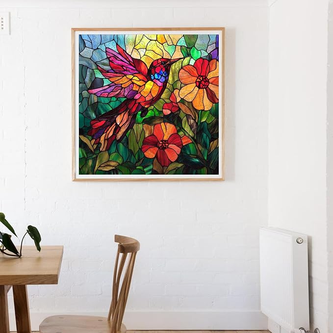 Mocfesk Wooden Puzzles for Adults, 499 Pieces Stained Glass Hummingbird Jigsaw Puzzles, Mosaic Bird Flower Puzzle for Senior, Challenging Family Toy Home Decor 15.9 x 15.9 in