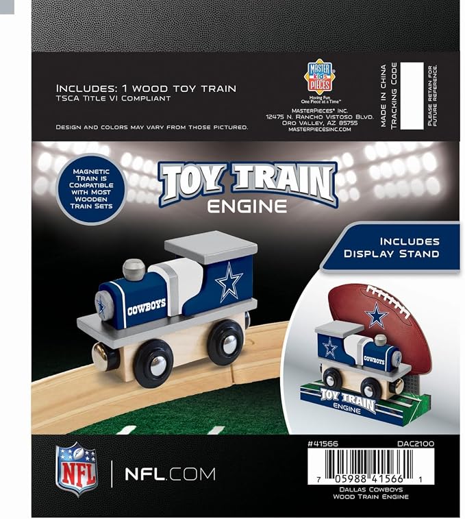 MasterPieces NFL Dallas Cowboys Real Wood Toy Train, For Ages 3+