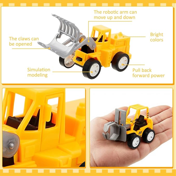 6 Pcs Construction Party Favors for Boys, Mini Construction Vehicles Children's Day Gift, Mini Pull Back Cars Excavator Toys Small Trucks Bulk for Kids Girls Birthday Cake Toppers (Digger Set)