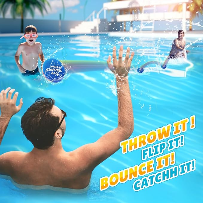 Water Skipping Ball Pool Ball Water Toy, 3 Pack Water Ball Ink-Splashed Colorful Skip Balls for Lake, Summer Beach Swim Toys Games for Boys Teens Kids and Adult Games