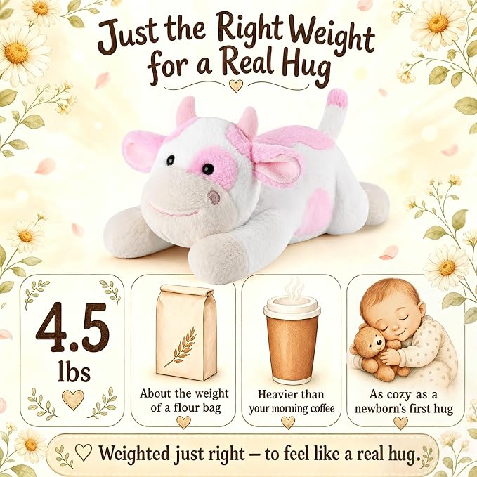 gnomantic Cow Weighted Stuffed Animals - 22 Inch 4.5 Pounds Weighted Plushies Cow Stuffed Animals - Big Plush Pillow - Cute Plush Toys Gifts for Kids & Adults (22" 4.5 lbs Pink)