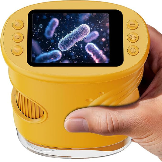SEEKID Microscope for Kids 200-1000X, STEM Toy Science Kit for Kid(Yellow) | Handheld Digital Microscope with 2" IPS Screen, 4K HD Camera 200+ Photo Storage for Girls Boys Child Birthday Gifts