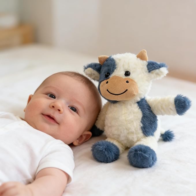 YUKOUQIAN Cow Stuffed Animal Cow Plush Doll Toy 11.8 inch for Girls Boys (Stand Cow Shen blue1)