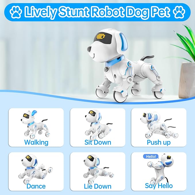 Dwi Dowellin Robot Dog for Kids 8-12,Remote Control Smart Robotic Dogs Pet Puppy Robotic Toy,Interactive Touch Walking Talking Toys for Boys Girls Christmas Birthday Gifts