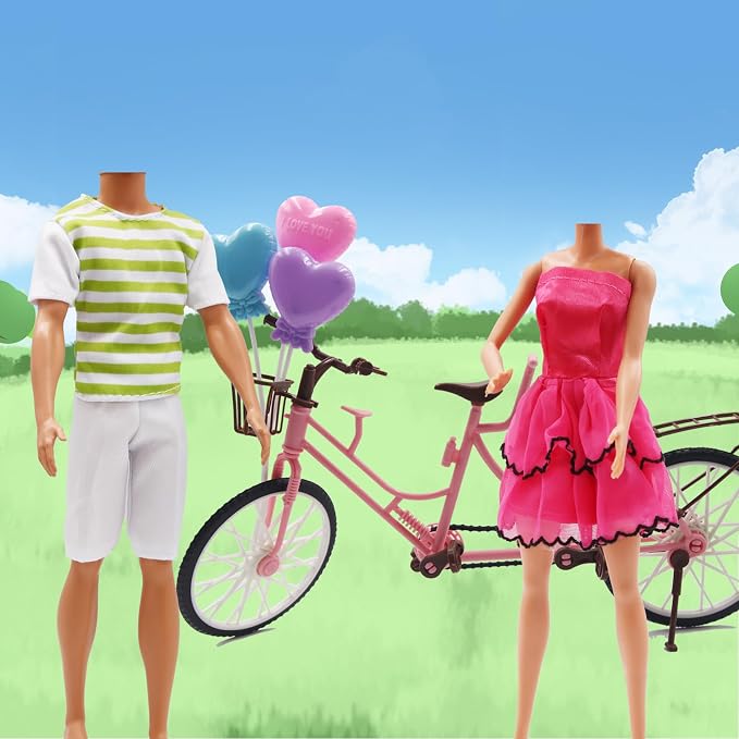 EuTengHao 30Pcs Doll Clothes and Accessories for 12 inch Boy and Girl Doll Includes 12 Set Wear Clothes Jeans and Wedding Dresses Tandem Bike Glasses Dog Bag and Colorful Balloons for 12 Inch Dolls