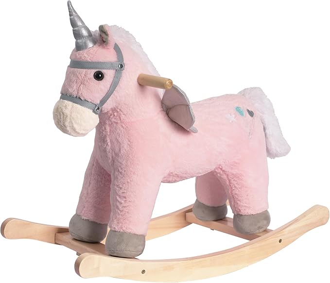 Rock My Baby Rocking Horse, Pink Unicorn/Pony Animal Rocker with Realistic Sound Plush Stuffed Rocking Horses for Toddlers 18M+, CPC Certified