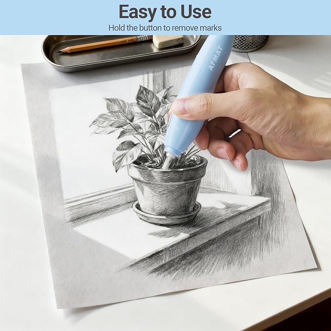 AFMAT Electric Eraser, with 140 Refills, Rechargeable Pencil Eraser for Artist, Electric Erasers for Drafting, Drawing, Painting, Sketching, Architectural Plans, Detailer Tool EE04(Light Blue)