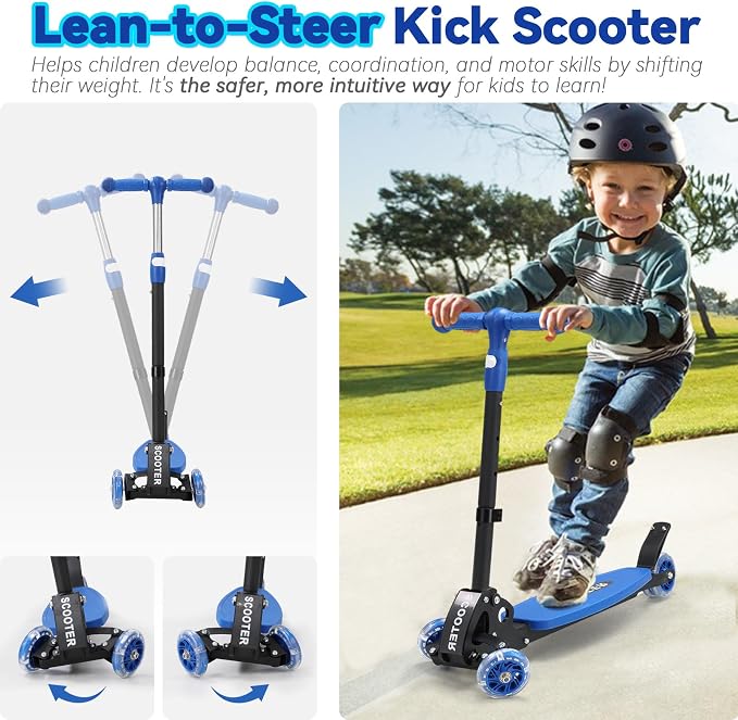 Scooter for Kids 3-12, Kid Scooters with Extra-Wide Deck, 165 lbs Capacity, 3 Wheel Kick Scooter with Lean to Steer, Height Adjustable Handlebar, Light Up Wheels for Stable Smooth Riding, Child Gift