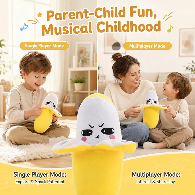 Interactive Music Plush Toy Set for Kids Adults, 8" Banana Fruit Sensing Metronome with Sounds for Multiplayer Interaction Game, Fun Musical Sensory Toy for Christmas Birthday Gifts