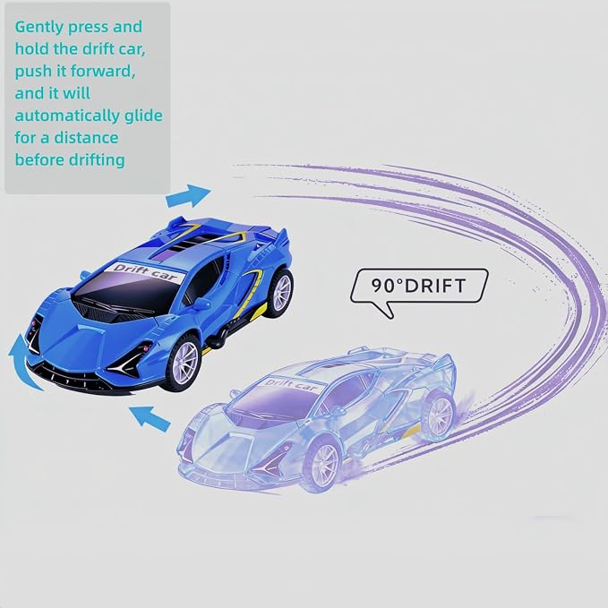 Inertia Drift Car Toy for Kids 3-6 Year Boys and Girls Model Vehicle,2 Pack Push Go Friction Powered Vehicles Stunt Cars, Toddler Car for Kids Aged 3+ Gifts