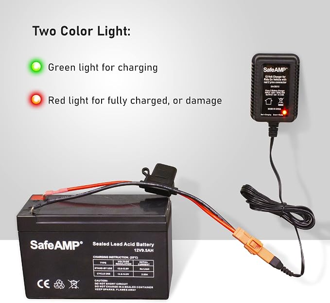 SafeAMP 12-Volt Charger for Ride On Vehicle with red 2 pins Connector
