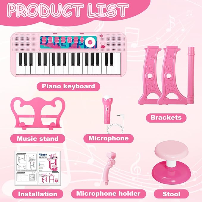 Piano Toys for 3 Year Old Girl, 37 Keyboard Toys with Microphone for Toddlers 3-7, Musical Birthday for Girls Boys Toddlers
