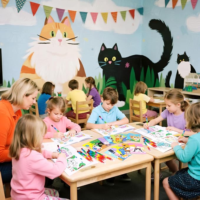 BenLouis 24 Pcs Cat Mini Coloring Books Kids Cute Kitten Small Activity Books Bulk for Girl Boys Kids Pet Birthday Themed Goodie Bags Stuffers Return Gifts Classroom Travel