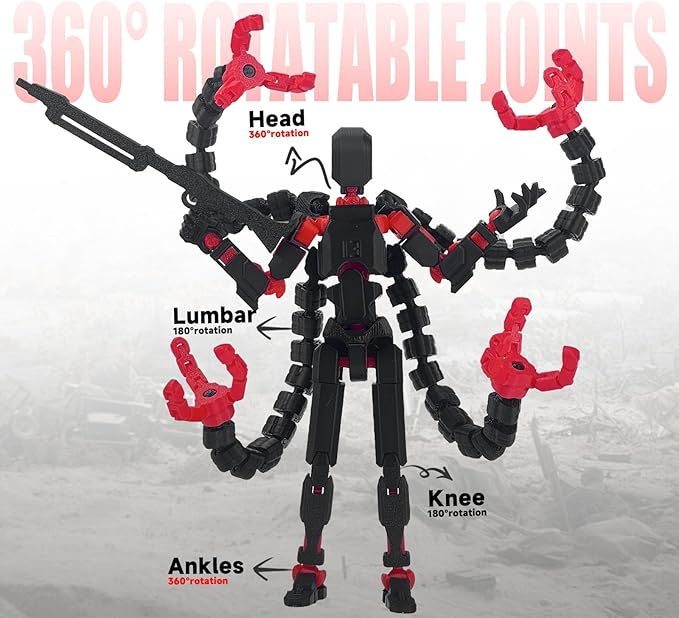 T13 Already Assembled Action Figure Accessories,T13 Multi-Jointed Movable,for Collectors Desktop Decorations t-13 Movability 3D Printed Toys (Black Red, 7.2inch)