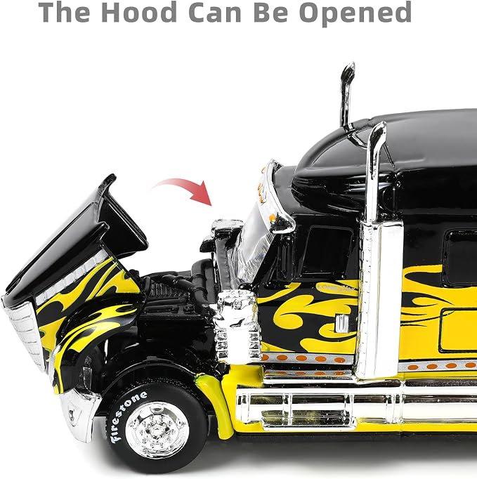 1/64 Scale International Lonestar Heavy Truck Model Semi Trailer Head Toy Alloy Metal Diecast Tow Traktor Toy Gift Classic Auto Model Collection for Kid Boy Men Adult (Yellow)