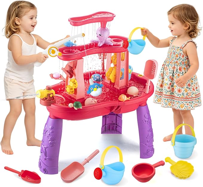 VROGTIK Water Table for Toddlers 3-5, Kids Sand Water Table with Fishing Game Set, Sensory Play Table Toys for Outdoor Pool Beach Backyard Summer Birthday Gift for Girls Outside Toys for Toddler