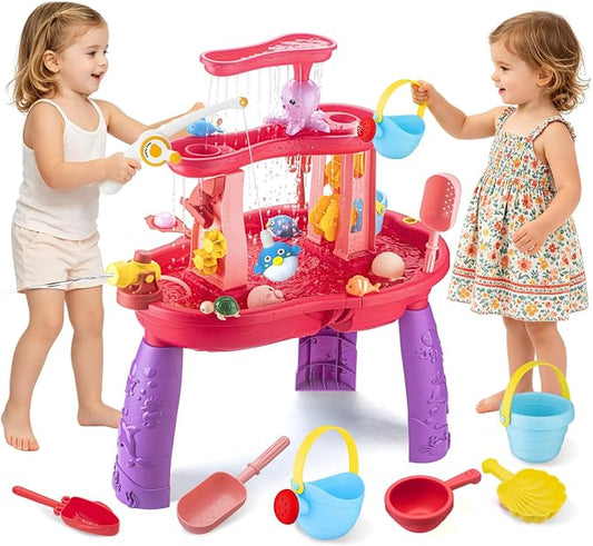 VROGTIK Water Table for Toddlers 3-5, Kids Sand Water Table with Fishing Game Set, Sensory Play Table Toys for Outdoor Pool Beach Backyard Summer Birthday Gift for Girls Outside Toys for Toddler