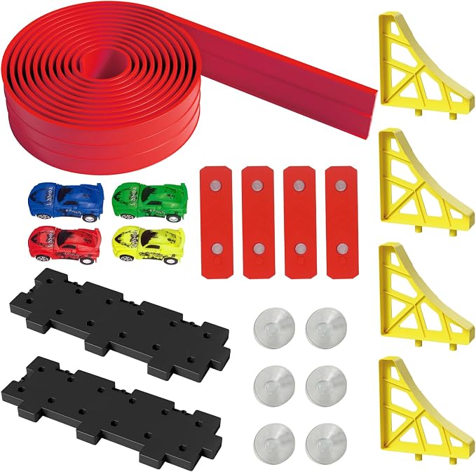 20ft Build Anywhere Portable Race Track with Suction Cups - Flexible Roll-Up Design Fits 1/64 Scale Cars, Portable Toy Gift for Kids 4+ Year Old
