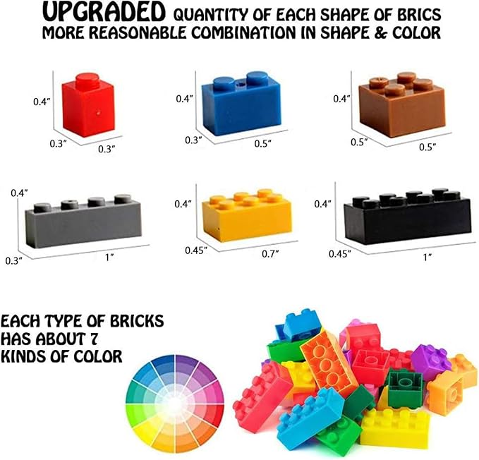 3 otters 1000 PCS Building Blocks, Building Toys for Kids Classic Construction Toy Set, Creative Compatible with Major Brands Holiday Classroom Gifts for Boys and Girls