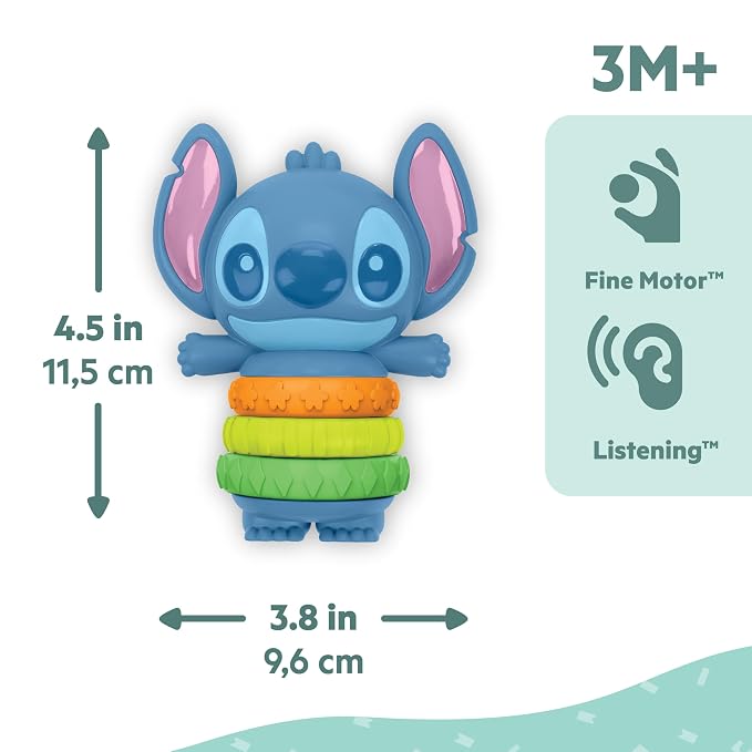 Bright Starts Disney Baby Stitch Twist-a-Stitch Fidget Toy with Textured Rings and Rattle Beads, On The Go Toy for Newborns & Up