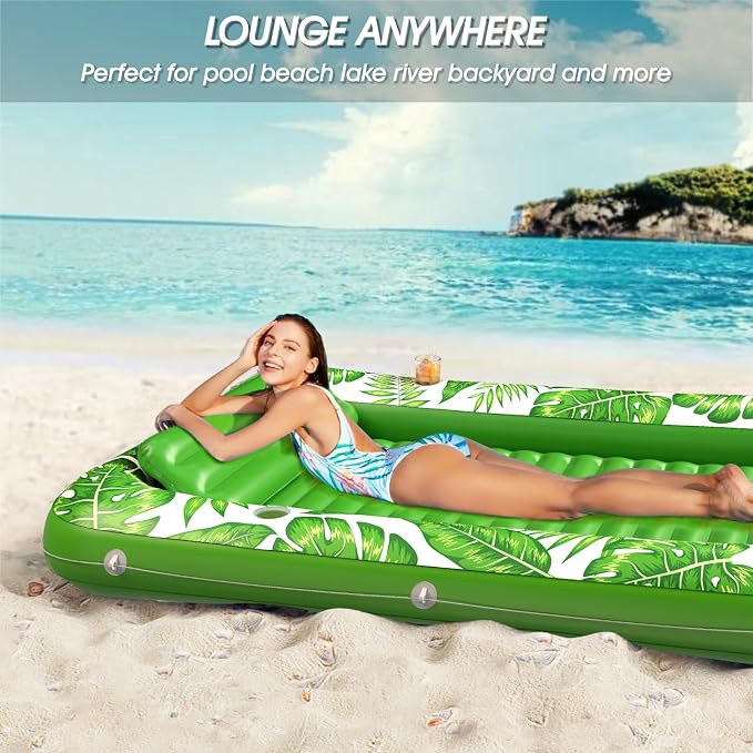 Inflatable Tanning Pool Lounger Float - Jasonwell 4 in 1 Sun Tan Tub Sunbathing Pool Lounge Raft Floatie Toys Water Filled Tanning Bed Mat Pad for Adult Blow Up Kiddie Pool Kids Ball Pit (GLE, XL)